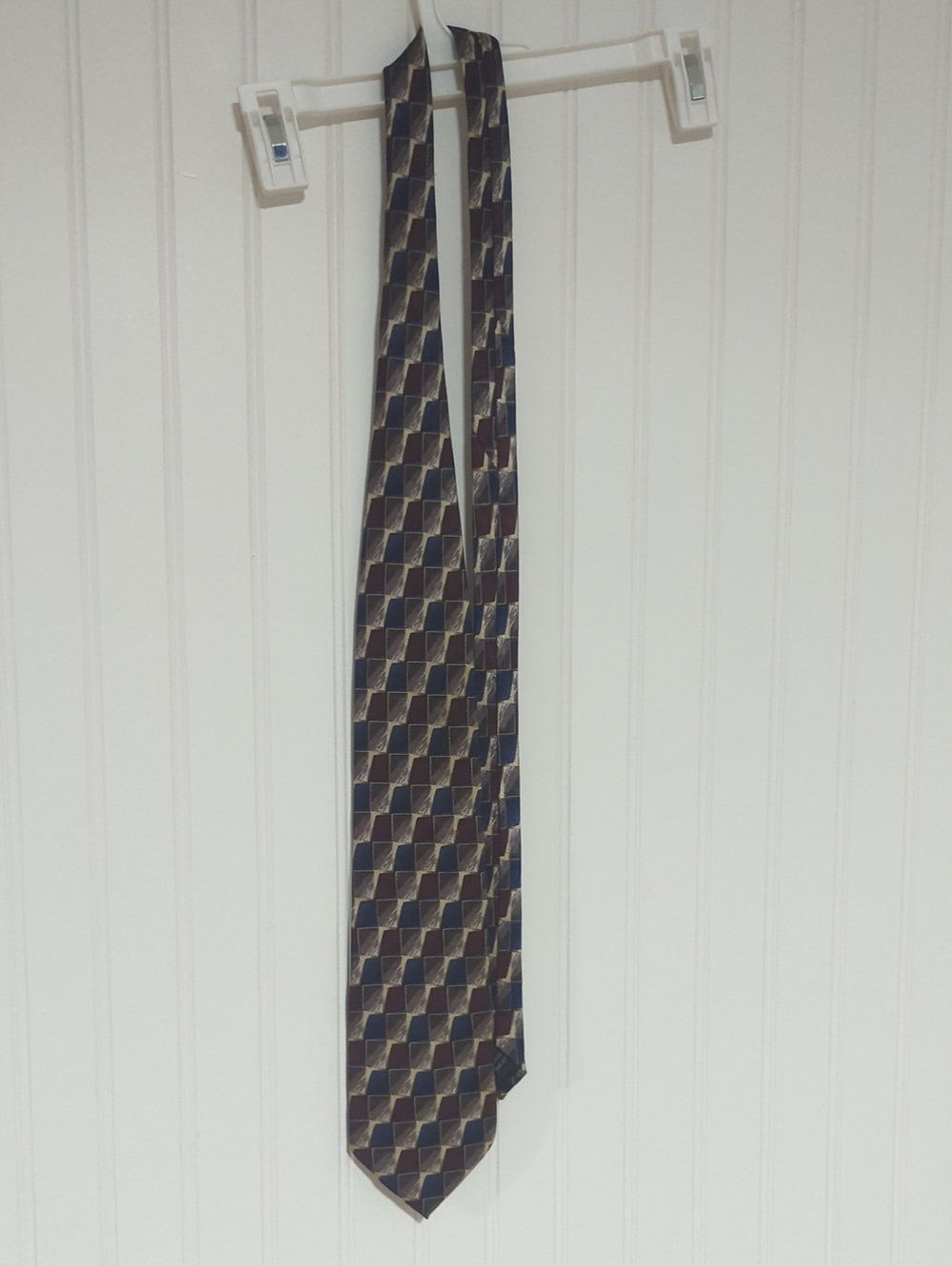 Men's Geometric Pattern Tie in Navy and Brown